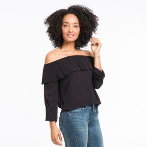 Marine Layer Hudson Black Off Shoulder Gauze Knit Long Sleeve Top Size Small